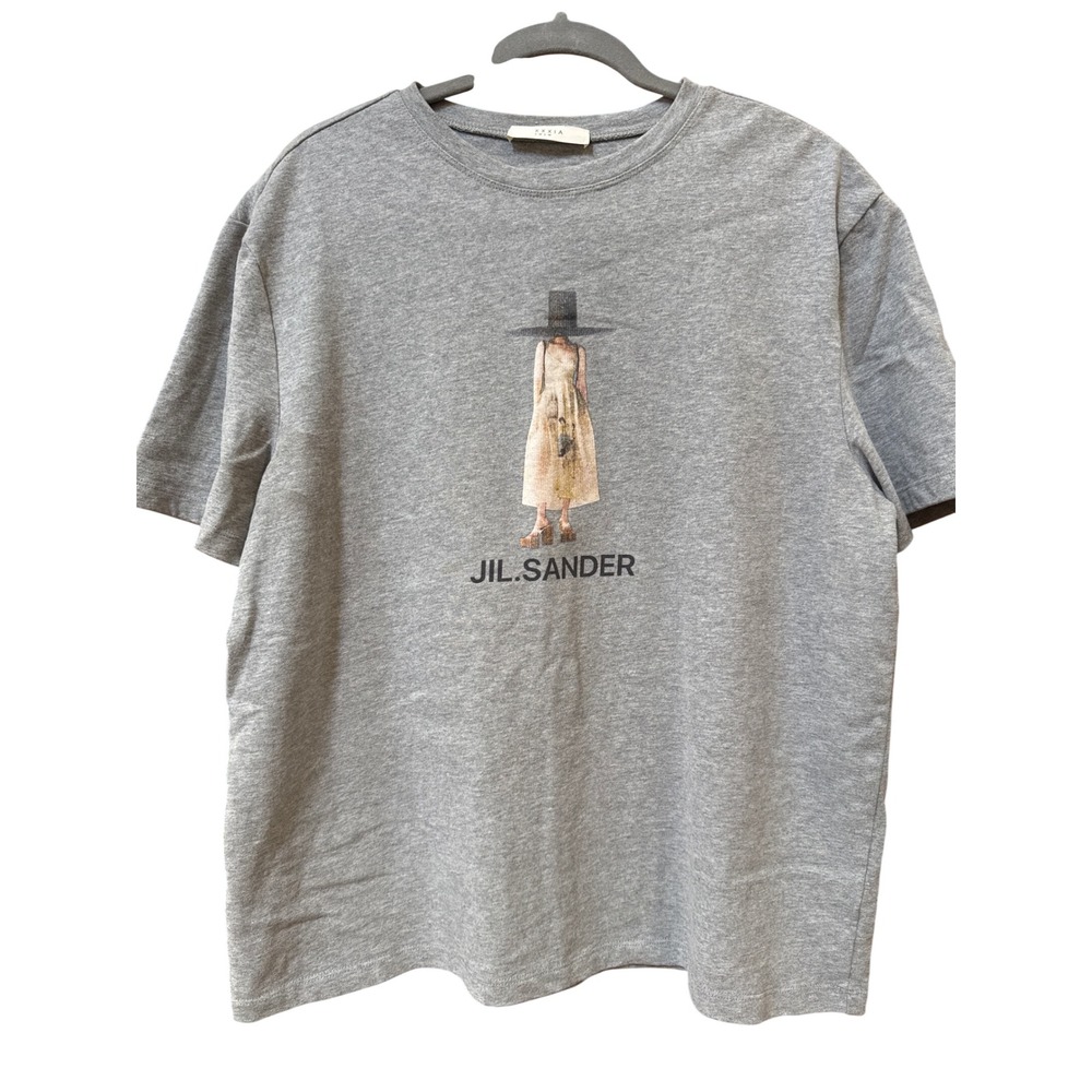 XXXIA ZMZW Womens Heather Gray Jil Sander Graphic Print Short Sleeve T-Shirt